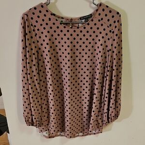 Adrianna Papell Pink and Black Polka Dot Blouse